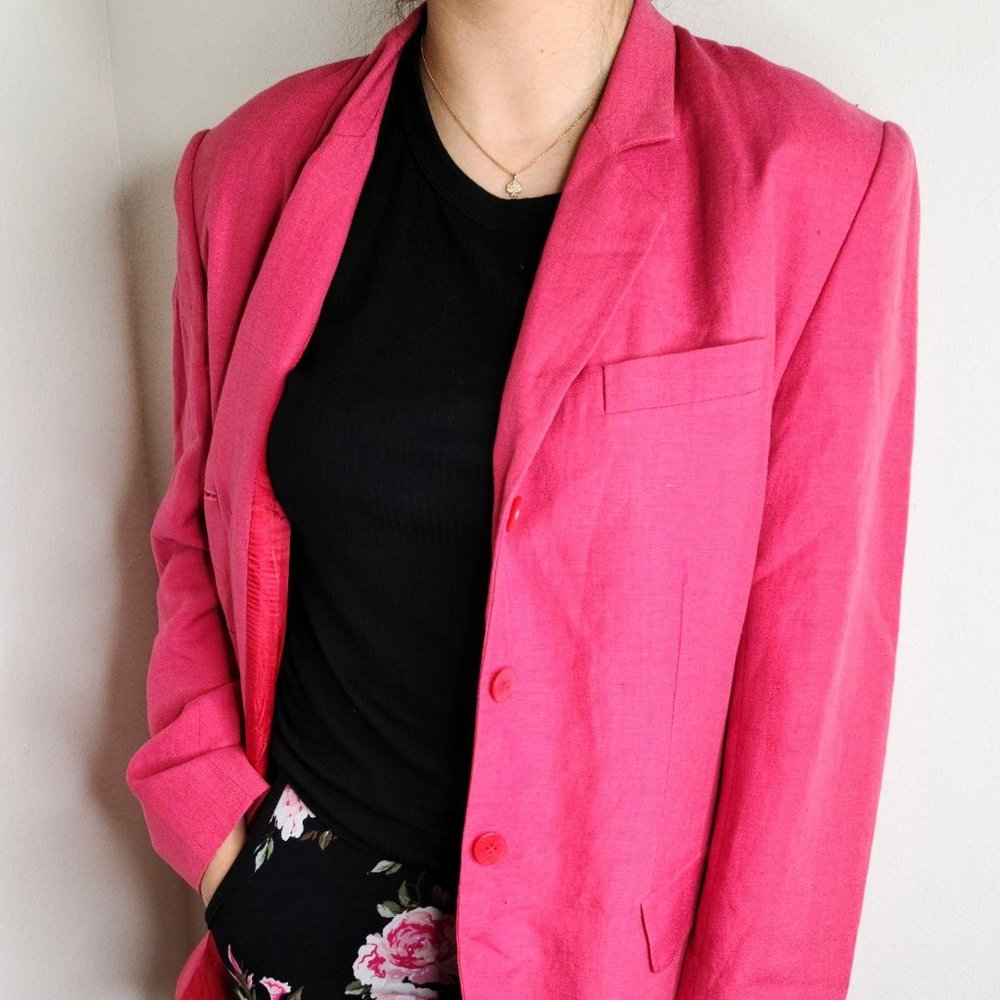 Vintage Bubble Gum Pink Linen Blazer